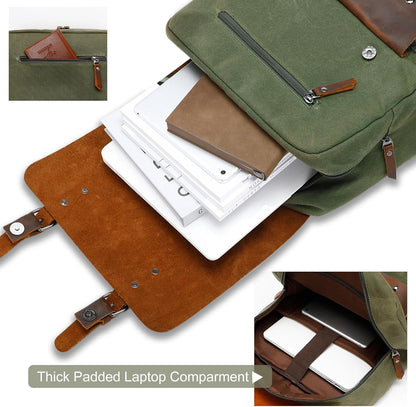 Waxed Canvas Backpack, Leather Rucksack Knapsack for Men Woman Satchel Backpack, Vintage Travel Laptop Backpack 15.6 Inch Retro Flap Backpacks Canvas Casual Daypack Purple