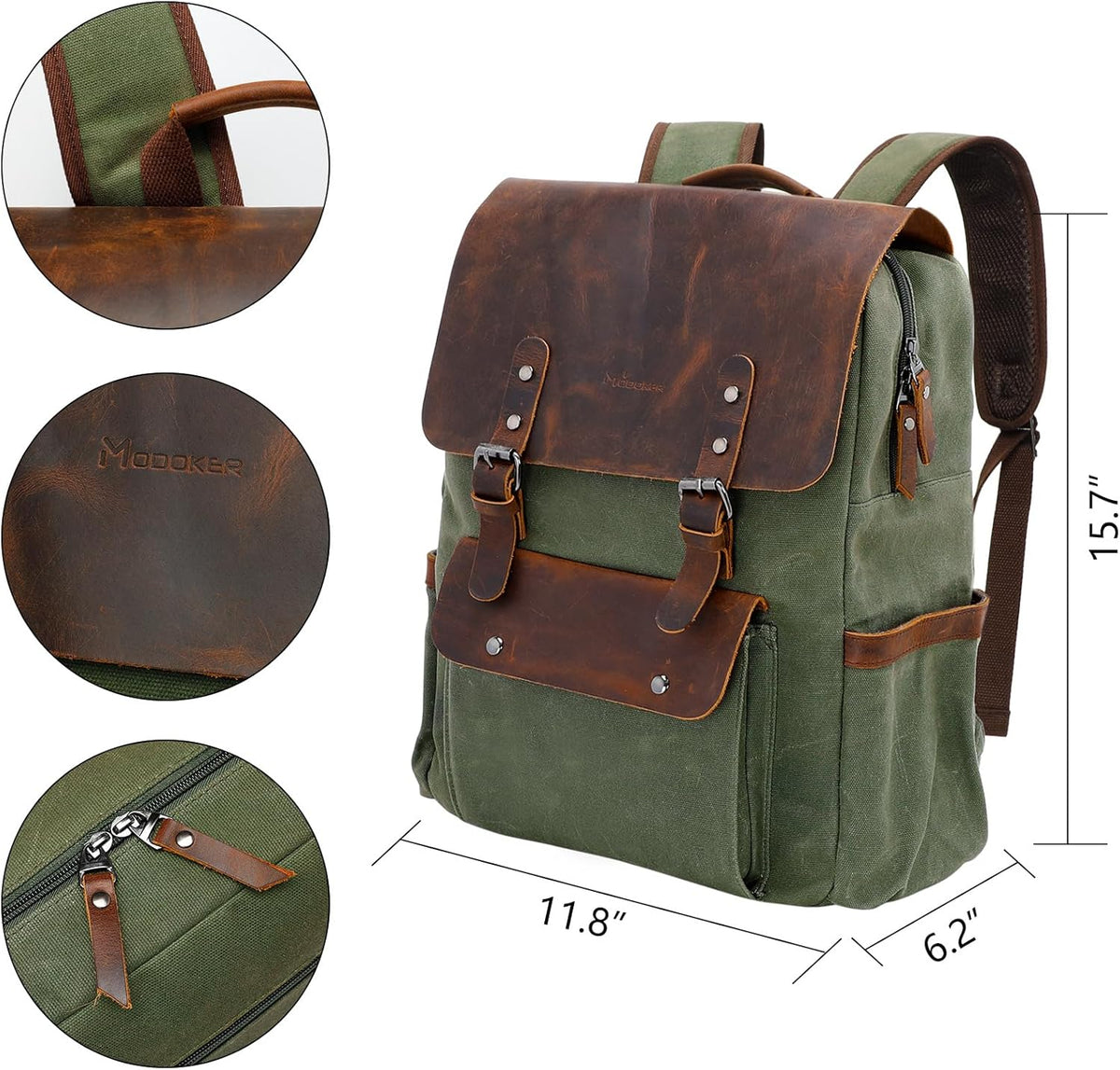 Waxed Canvas Backpack, Leather Rucksack Knapsack for Men Woman Satchel Backpack, Vintage Travel Laptop Backpack 15.6 Inch Retro Flap Backpacks Canvas Casual Daypack Purple