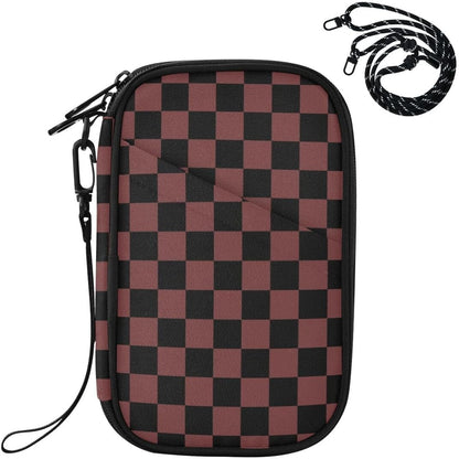 Black Brown Checkered Plaid Passport Holder Family Passport Wallet | for Women Men Rfid Blocking Passport Holders Bag Travel Document Organizer with Zipper