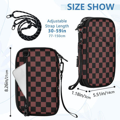 Black Brown Checkered Plaid Passport Holder Family Passport Wallet | for Women Men Rfid Blocking Passport Holders Bag Travel Document Organizer with Zipper