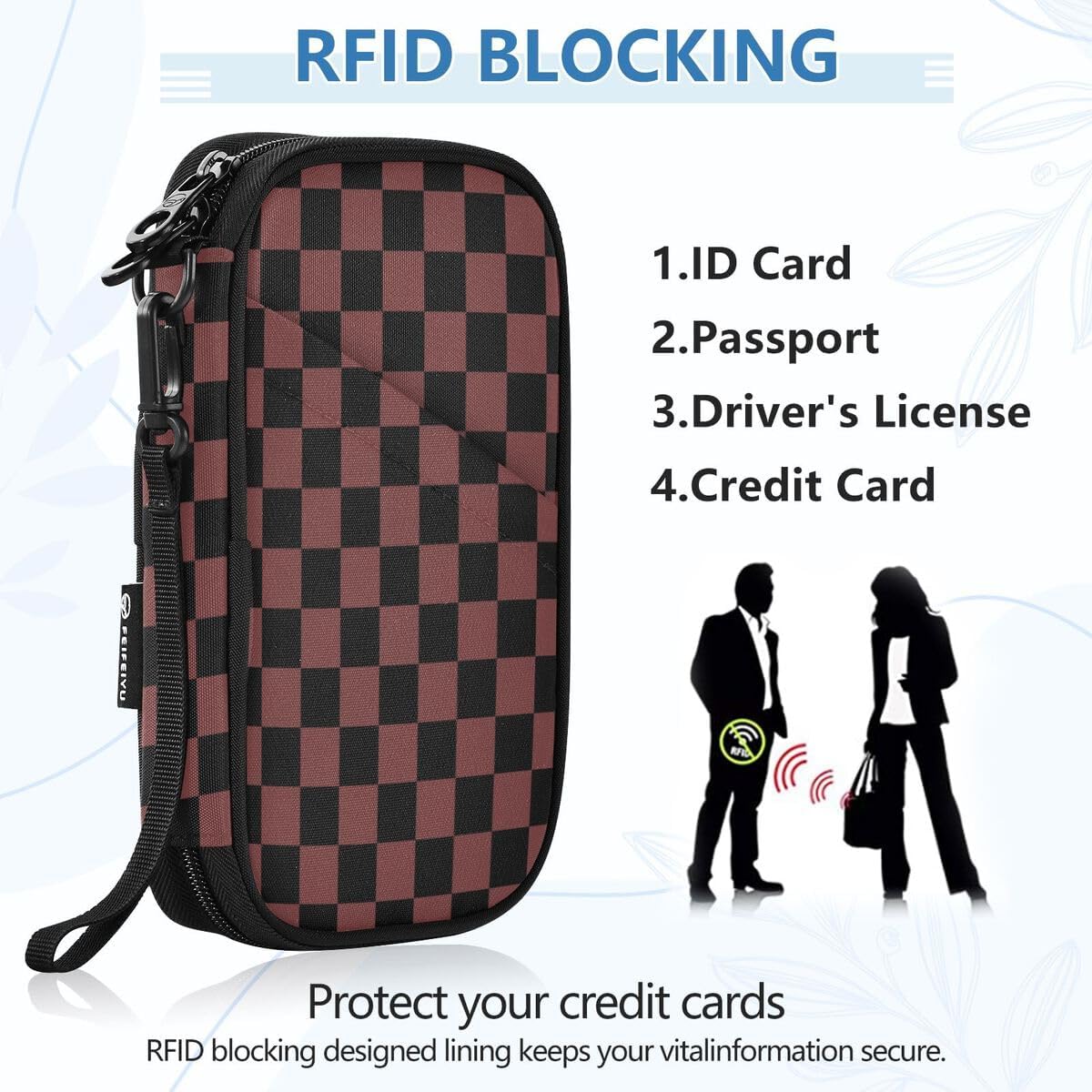 Black Brown Checkered Plaid Passport Holder Family Passport Wallet | for Women Men Rfid Blocking Passport Holders Bag Travel Document Organizer with Zipper
