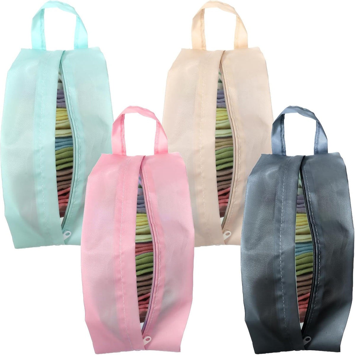 4 Pcs Travel Underwear Organizer Bag, Travel Socks Underwear Organizer Bag with Zip Handle Compression Portable Packing Cubes for Luggage Storing Clothes Panties Cosmetics