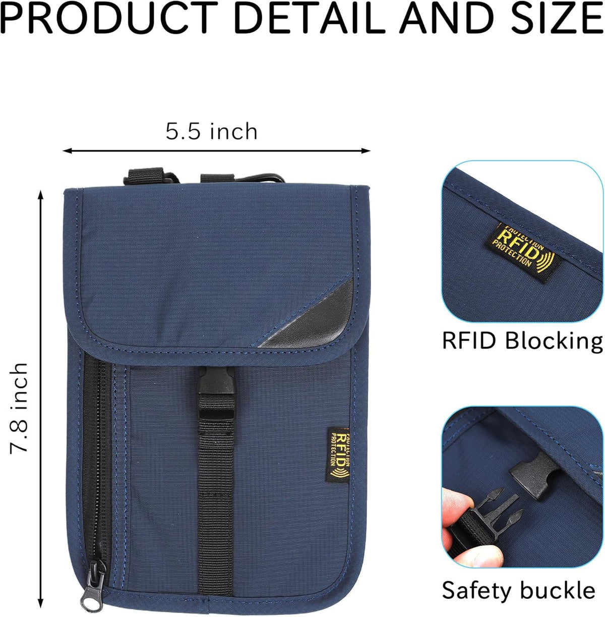 RFID Passport Wallet - Anti-Theft Travel Document Organizer with RFID Shield, Waterproof Passport Holder for International Travel (Dark Blue)