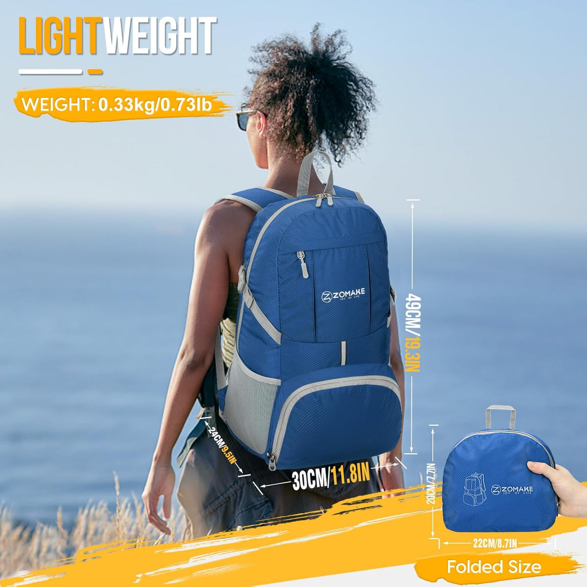 Lightweight Packable Backpack 35L, Light Foldable Backpacks Water Resistant Collapsible Hiking Bag, Compact Folding Day Pack for Travel Camping(Yellow)