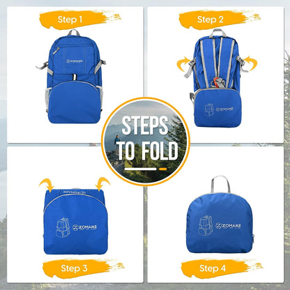 Lightweight Packable Backpack 35L, Light Foldable Backpacks Water Resistant Collapsible Hiking Bag, Compact Folding Day Pack for Travel Camping(Yellow)