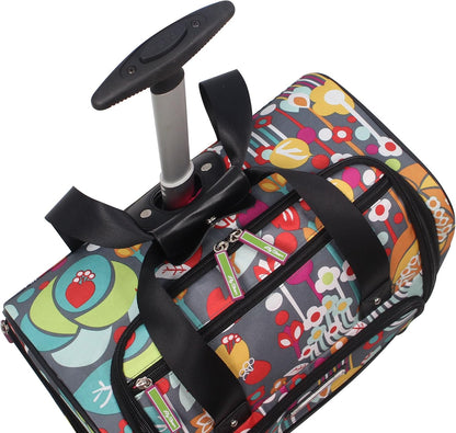 Designer 15 Inch Carry On - Weekender Overnight Business Travel Luggage - Lightweight 2- Rolling Wheels Suitcase - Under Seat Rolling Bag for Women (Furry Friend)