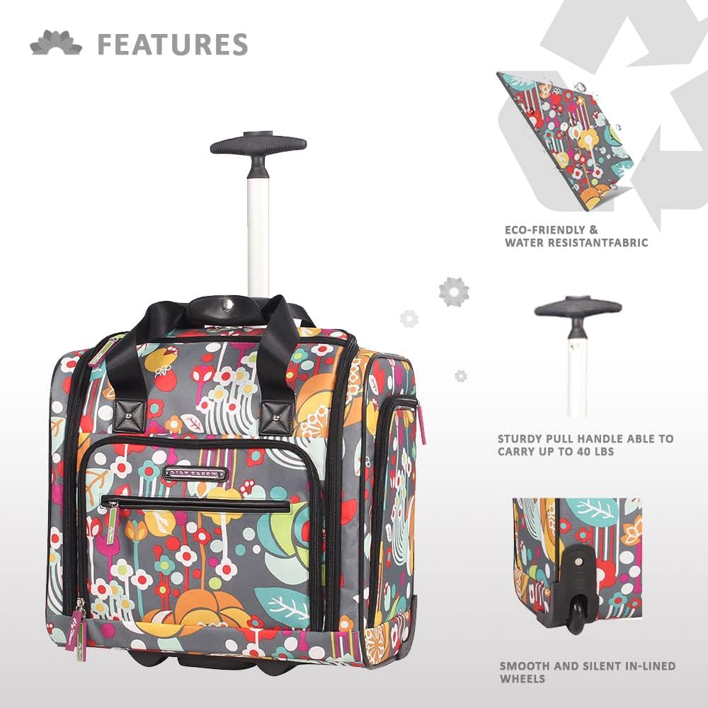 Designer 15 Inch Carry On - Weekender Overnight Business Travel Luggage - Lightweight 2- Rolling Wheels Suitcase - Under Seat Rolling Bag for Women (Furry Friend)