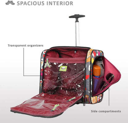 Designer 15 Inch Carry On - Weekender Overnight Business Travel Luggage - Lightweight 2- Rolling Wheels Suitcase - Under Seat Rolling Bag for Women (Furry Friend)