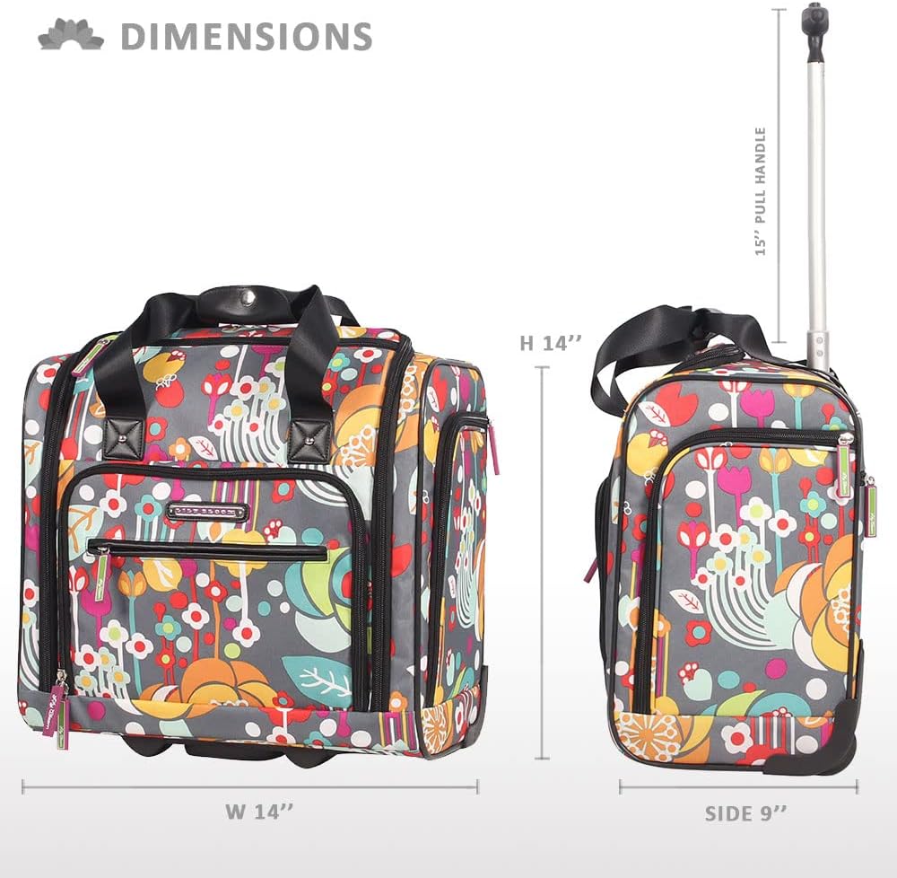 Designer 15 Inch Carry On - Weekender Overnight Business Travel Luggage - Lightweight 2- Rolling Wheels Suitcase - Under Seat Rolling Bag for Women (Furry Friend)