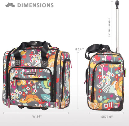 Designer 15 Inch Carry On - Weekender Overnight Business Travel Luggage - Lightweight 2- Rolling Wheels Suitcase - Under Seat Rolling Bag for Women (Furry Friend)