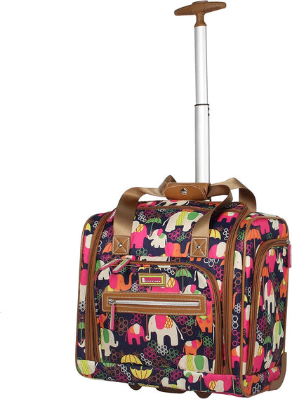 Designer 15 Inch Carry On - Weekender Overnight Business Travel Luggage - Lightweight 2- Rolling Wheels Suitcase - Under Seat Rolling Bag for Women (Furry Friend)