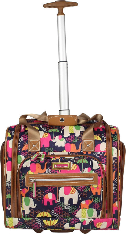 Designer 15 Inch Carry On - Weekender Overnight Business Travel Luggage - Lightweight 2- Rolling Wheels Suitcase - Under Seat Rolling Bag for Women (Furry Friend)
