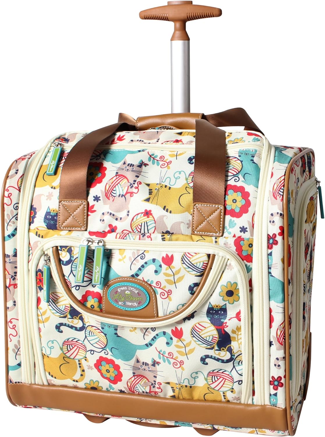 Designer 15 Inch Carry On - Weekender Overnight Business Travel Luggage - Lightweight 2- Rolling Wheels Suitcase - Under Seat Rolling Bag for Women (Furry Friend)