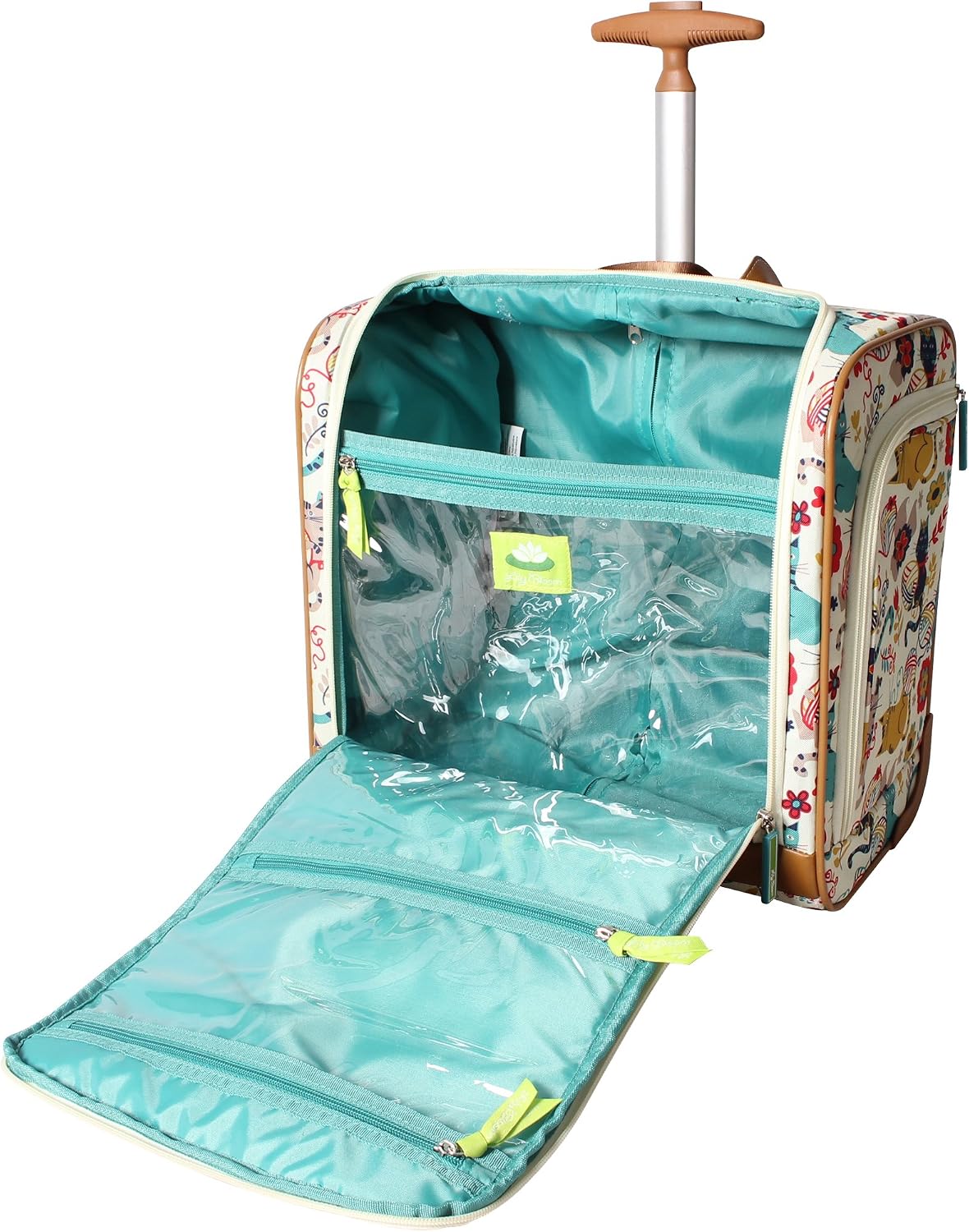 Designer 15 Inch Carry On - Weekender Overnight Business Travel Luggage - Lightweight 2- Rolling Wheels Suitcase - Under Seat Rolling Bag for Women (Furry Friend)