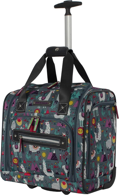 Designer 15 Inch Carry On - Weekender Overnight Business Travel Luggage - Lightweight 2- Rolling Wheels Suitcase - Under Seat Rolling Bag for Women (Furry Friend)