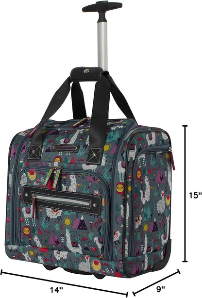 Designer 15 Inch Carry On - Weekender Overnight Business Travel Luggage - Lightweight 2- Rolling Wheels Suitcase - Under Seat Rolling Bag for Women (Furry Friend)
