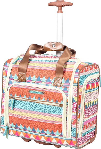 Designer 15 Inch Carry On - Weekender Overnight Business Travel Luggage - Lightweight 2- Rolling Wheels Suitcase - Under Seat Rolling Bag for Women (Furry Friend)