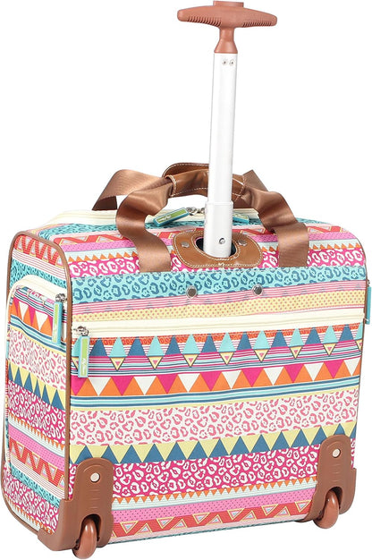 Designer 15 Inch Carry On - Weekender Overnight Business Travel Luggage - Lightweight 2- Rolling Wheels Suitcase - Under Seat Rolling Bag for Women (Furry Friend)