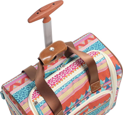Designer 15 Inch Carry On - Weekender Overnight Business Travel Luggage - Lightweight 2- Rolling Wheels Suitcase - Under Seat Rolling Bag for Women (Furry Friend)
