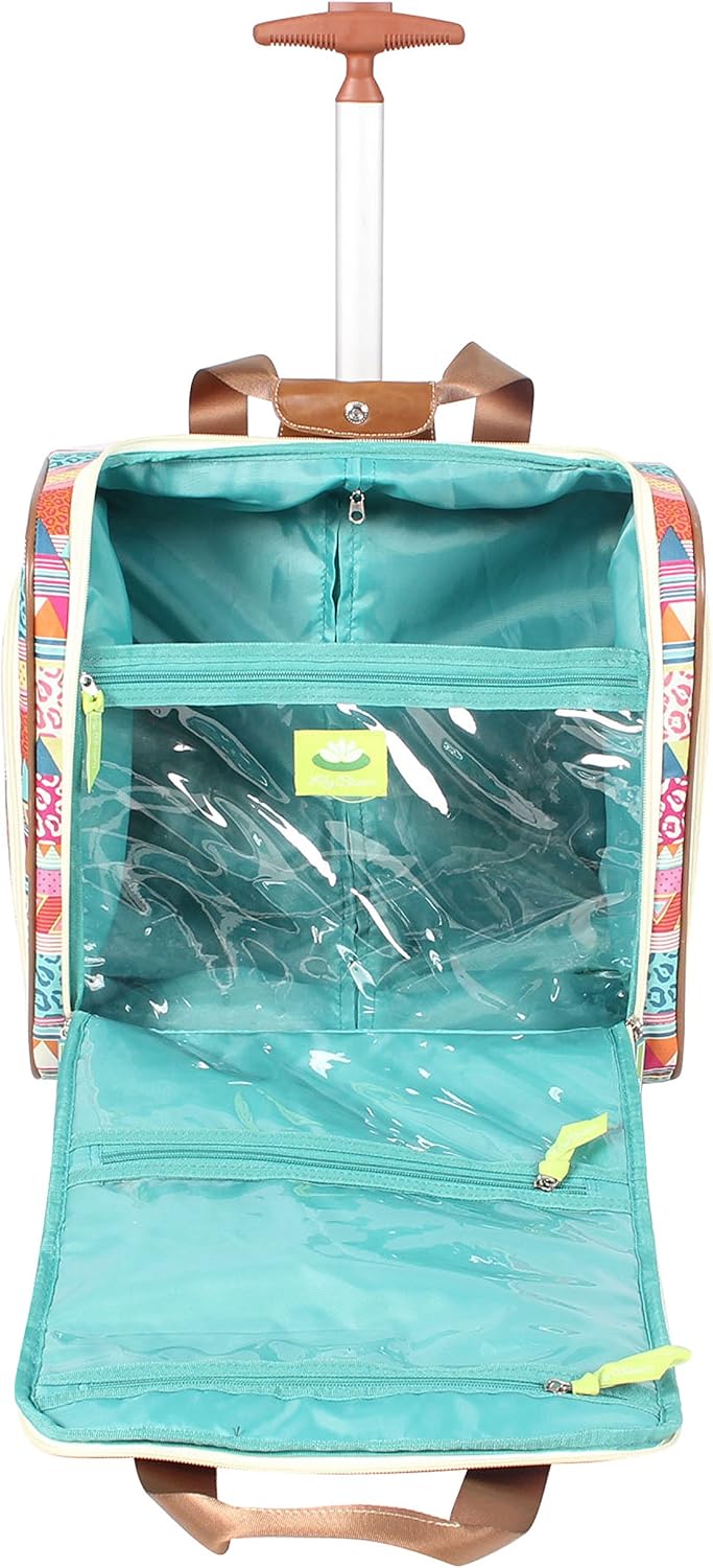 Designer 15 Inch Carry On - Weekender Overnight Business Travel Luggage - Lightweight 2- Rolling Wheels Suitcase - Under Seat Rolling Bag for Women (Furry Friend)