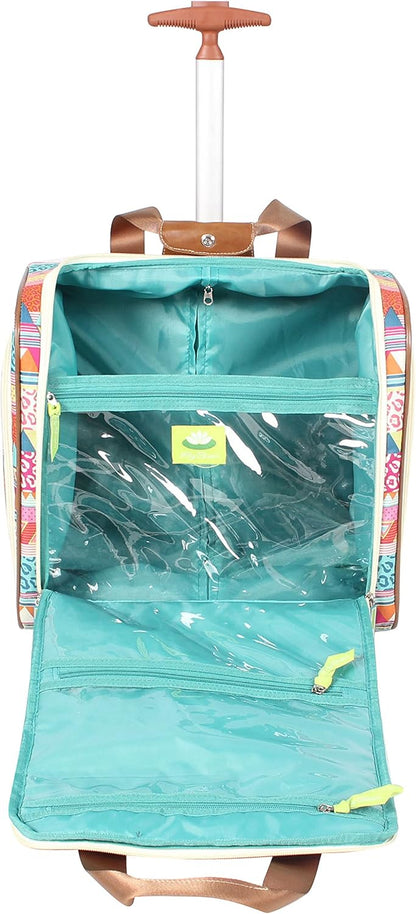 Designer 15 Inch Carry On - Weekender Overnight Business Travel Luggage - Lightweight 2- Rolling Wheels Suitcase - Under Seat Rolling Bag for Women (Furry Friend)