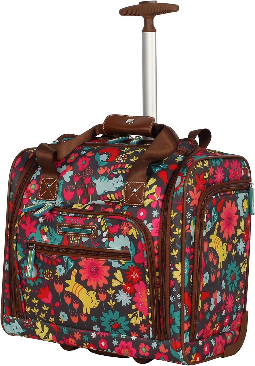 Designer 15 Inch Carry On - Weekender Overnight Business Travel Luggage - Lightweight 2- Rolling Wheels Suitcase - Under Seat Rolling Bag for Women (Furry Friend)
