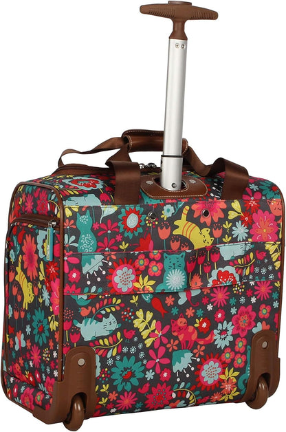 Designer 15 Inch Carry On - Weekender Overnight Business Travel Luggage - Lightweight 2- Rolling Wheels Suitcase - Under Seat Rolling Bag for Women (Furry Friend)