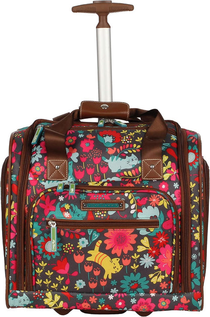 Designer 15 Inch Carry On - Weekender Overnight Business Travel Luggage - Lightweight 2- Rolling Wheels Suitcase - Under Seat Rolling Bag for Women (Furry Friend)