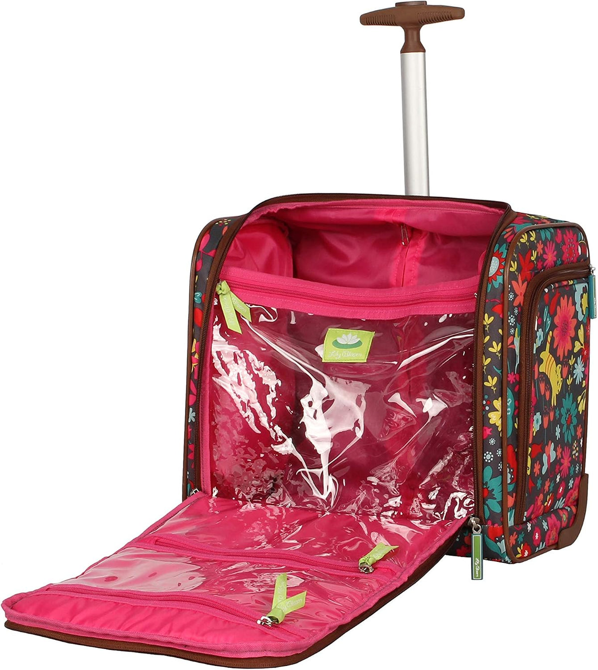 Designer 15 Inch Carry On - Weekender Overnight Business Travel Luggage - Lightweight 2- Rolling Wheels Suitcase - Under Seat Rolling Bag for Women (Furry Friend)