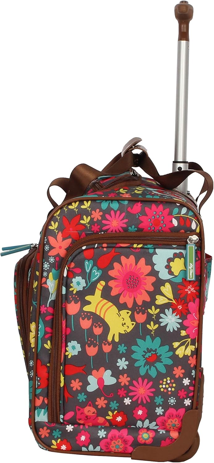 Designer 15 Inch Carry On - Weekender Overnight Business Travel Luggage - Lightweight 2- Rolling Wheels Suitcase - Under Seat Rolling Bag for Women (Furry Friend)