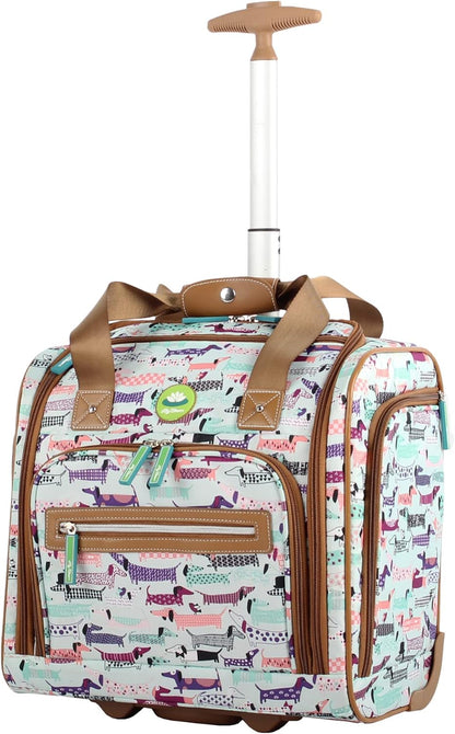 Designer 15 Inch Carry On - Weekender Overnight Business Travel Luggage - Lightweight 2- Rolling Wheels Suitcase - Under Seat Rolling Bag for Women (Furry Friend)