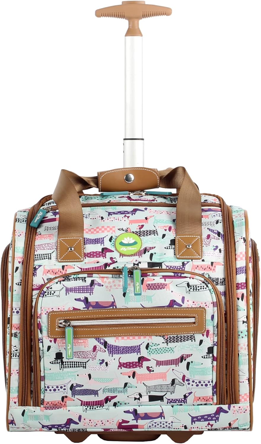 Designer 15 Inch Carry On - Weekender Overnight Business Travel Luggage - Lightweight 2- Rolling Wheels Suitcase - Under Seat Rolling Bag for Women (Furry Friend)