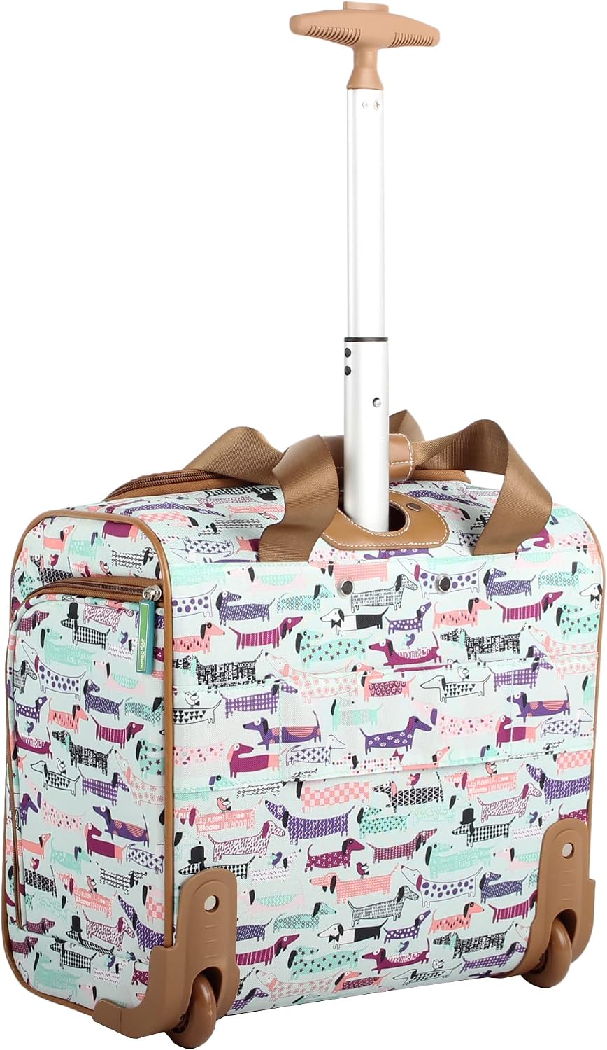 Designer 15 Inch Carry On - Weekender Overnight Business Travel Luggage - Lightweight 2- Rolling Wheels Suitcase - Under Seat Rolling Bag for Women (Furry Friend)