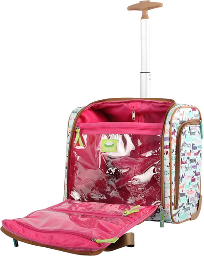Designer 15 Inch Carry On - Weekender Overnight Business Travel Luggage - Lightweight 2- Rolling Wheels Suitcase - Under Seat Rolling Bag for Women (Furry Friend)