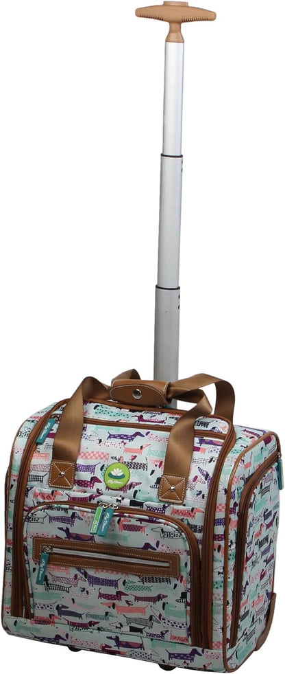 Designer 15 Inch Carry On - Weekender Overnight Business Travel Luggage - Lightweight 2- Rolling Wheels Suitcase - Under Seat Rolling Bag for Women (Furry Friend)
