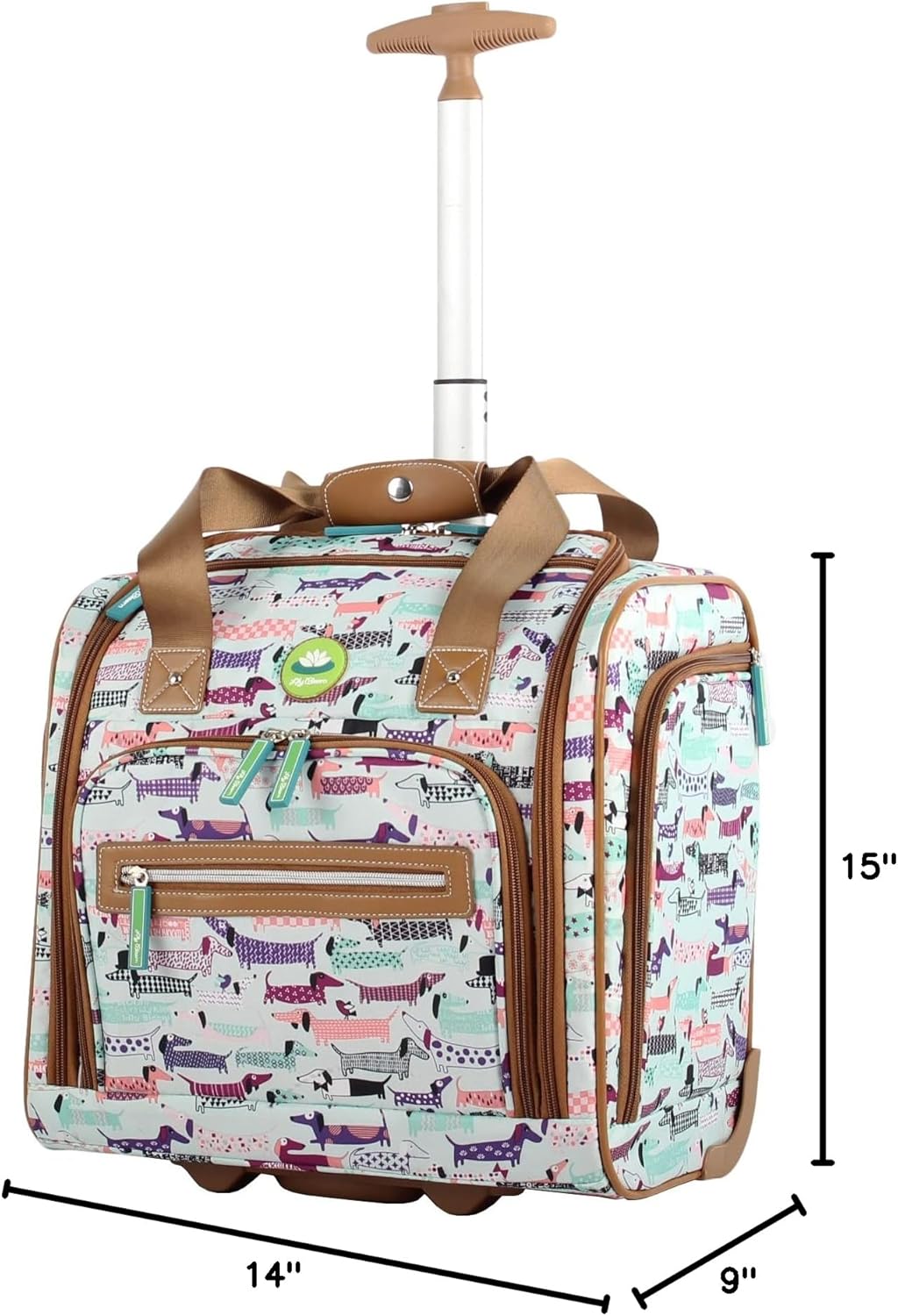 Designer 15 Inch Carry On - Weekender Overnight Business Travel Luggage - Lightweight 2- Rolling Wheels Suitcase - Under Seat Rolling Bag for Women (Furry Friend)