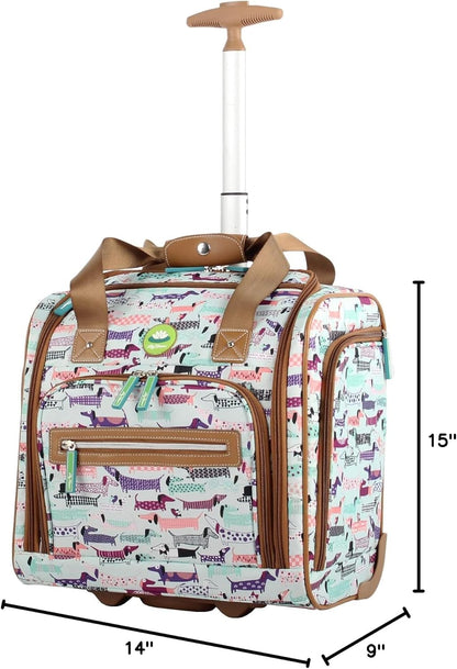 Designer 15 Inch Carry On - Weekender Overnight Business Travel Luggage - Lightweight 2- Rolling Wheels Suitcase - Under Seat Rolling Bag for Women (Furry Friend)