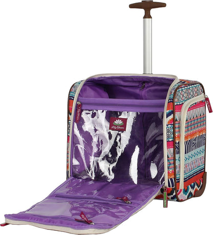 Designer 15 Inch Carry On - Weekender Overnight Business Travel Luggage - Lightweight 2- Rolling Wheels Suitcase - Under Seat Rolling Bag for Women (Furry Friend)
