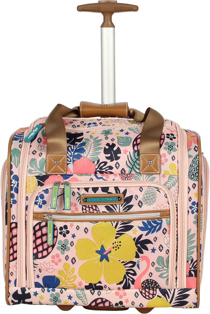 Designer 15 Inch Carry On - Weekender Overnight Business Travel Luggage - Lightweight 2- Rolling Wheels Suitcase - Under Seat Rolling Bag for Women (Furry Friend)