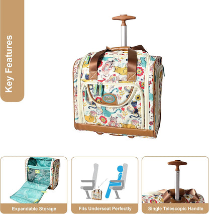 Designer 15 Inch Carry On - Weekender Overnight Business Travel Luggage - Lightweight 2- Rolling Wheels Suitcase - Under Seat Rolling Bag for Women (Furry Friend)