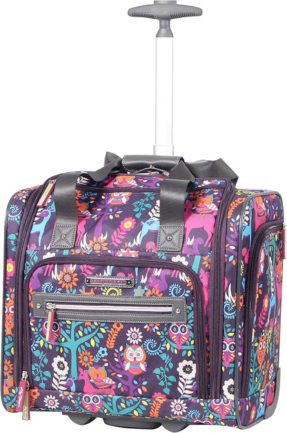 Designer 15 Inch Carry On - Weekender Overnight Business Travel Luggage - Lightweight 2- Rolling Wheels Suitcase - Under Seat Rolling Bag for Women (Furry Friend)