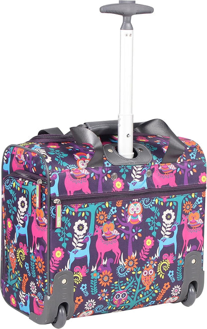Designer 15 Inch Carry On - Weekender Overnight Business Travel Luggage - Lightweight 2- Rolling Wheels Suitcase - Under Seat Rolling Bag for Women (Furry Friend)