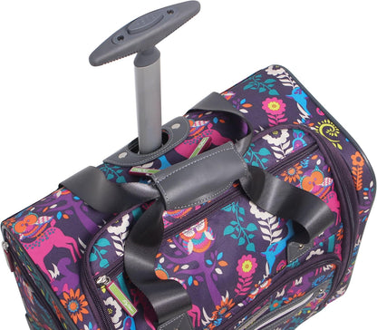 Designer 15 Inch Carry On - Weekender Overnight Business Travel Luggage - Lightweight 2- Rolling Wheels Suitcase - Under Seat Rolling Bag for Women (Furry Friend)