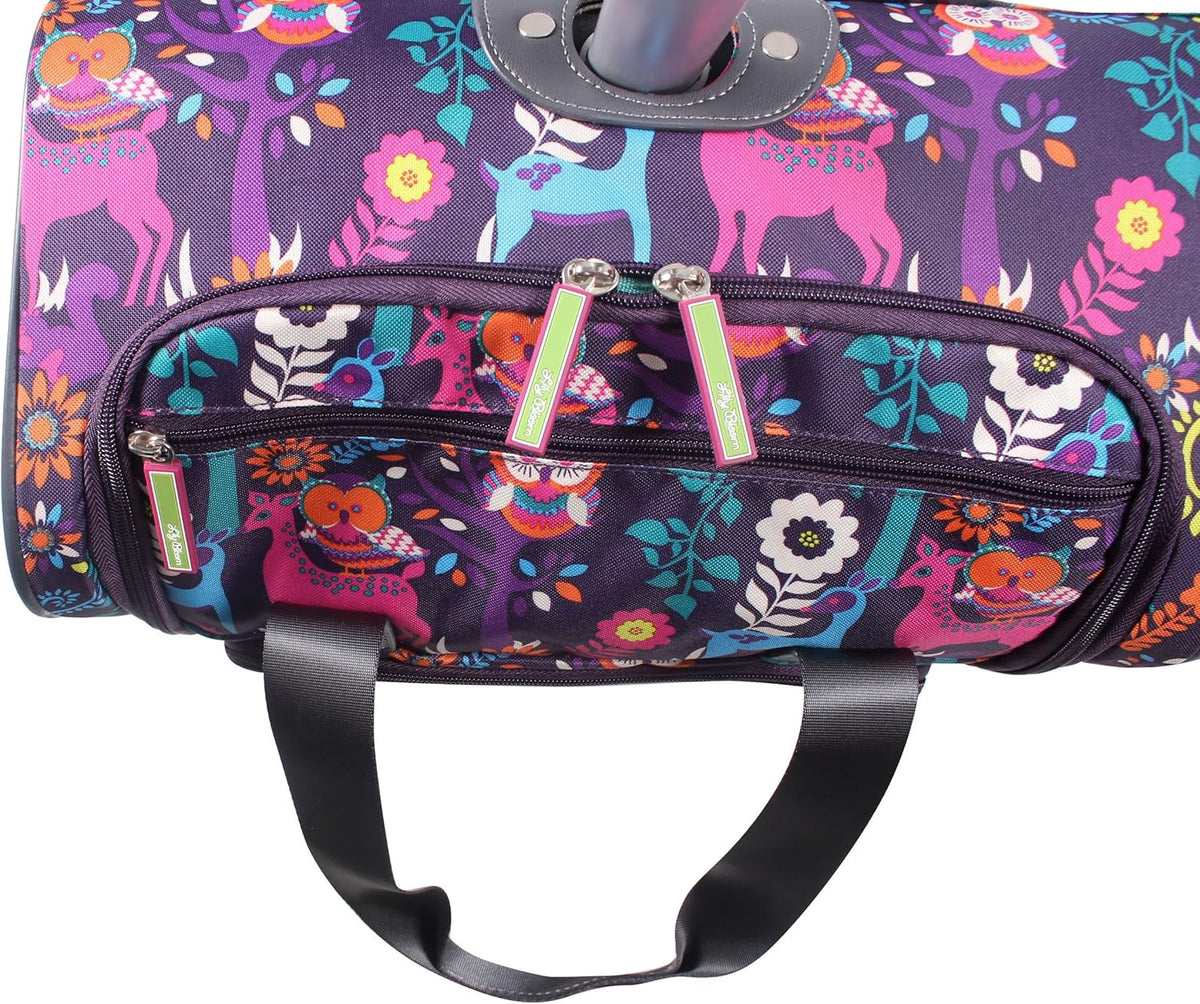 Designer 15 Inch Carry On - Weekender Overnight Business Travel Luggage - Lightweight 2- Rolling Wheels Suitcase - Under Seat Rolling Bag for Women (Furry Friend)