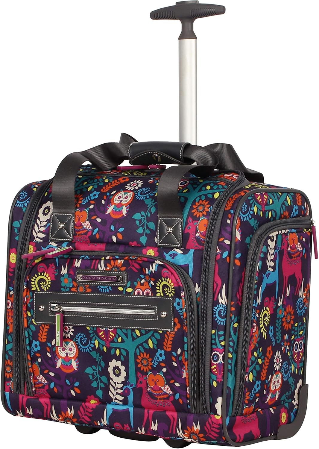 Designer 15 Inch Carry On - Weekender Overnight Business Travel Luggage - Lightweight 2- Rolling Wheels Suitcase - Under Seat Rolling Bag for Women (Furry Friend)