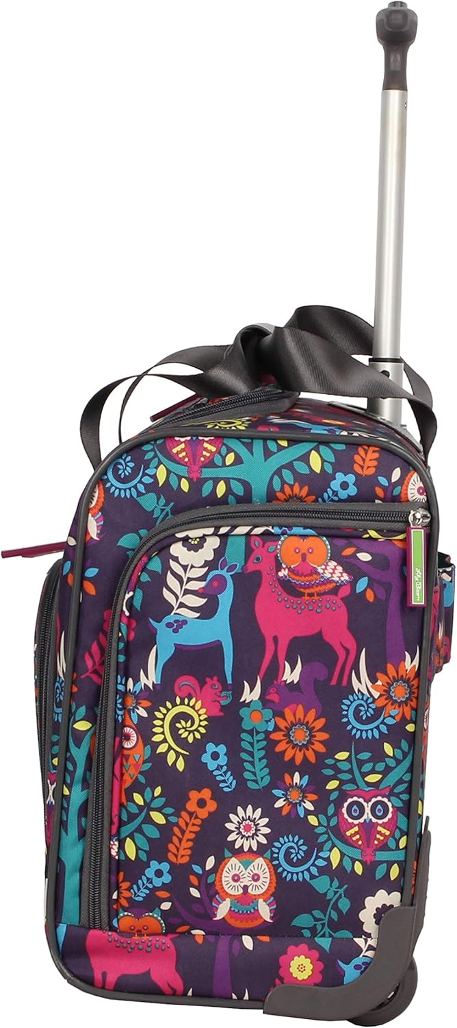 Designer 15 Inch Carry On - Weekender Overnight Business Travel Luggage - Lightweight 2- Rolling Wheels Suitcase - Under Seat Rolling Bag for Women (Furry Friend)