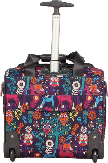 Designer 15 Inch Carry On - Weekender Overnight Business Travel Luggage - Lightweight 2- Rolling Wheels Suitcase - Under Seat Rolling Bag for Women (Furry Friend)