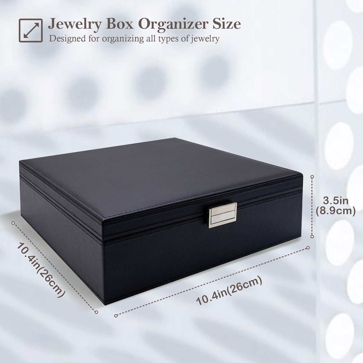 Jewelry Box for Women, 2 Layers Large Leather Jewelry Organizer Storage Case with Removable Pad for Earrings -Black