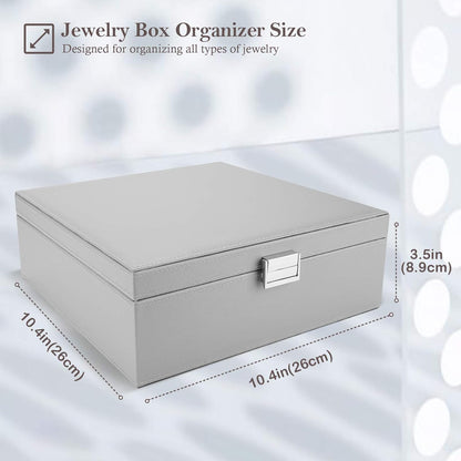 Jewelry Box for Women, 2 Layers Large Leather Jewelry Organizer Storage Case with Removable Pad for Earrings -Black