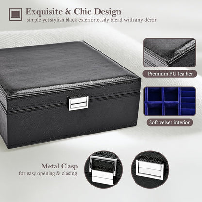 Jewelry Box for Women, 2 Layers Large Leather Jewelry Organizer Storage Case with Removable Pad for Earrings -Black